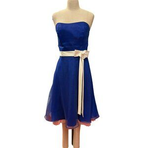 Alfred Angelo Strapless Blue Chiffon A-Line Dress Sash Rose Detail Bridesmaid Pr